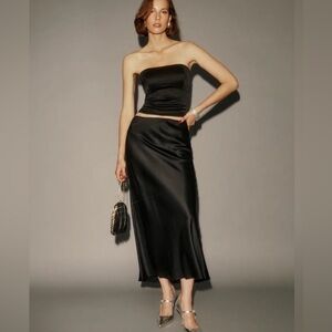 New Reformation Layla Silk Black Maxi skirt